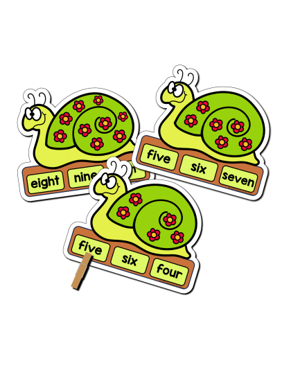 Snail Number Words Clip Cards